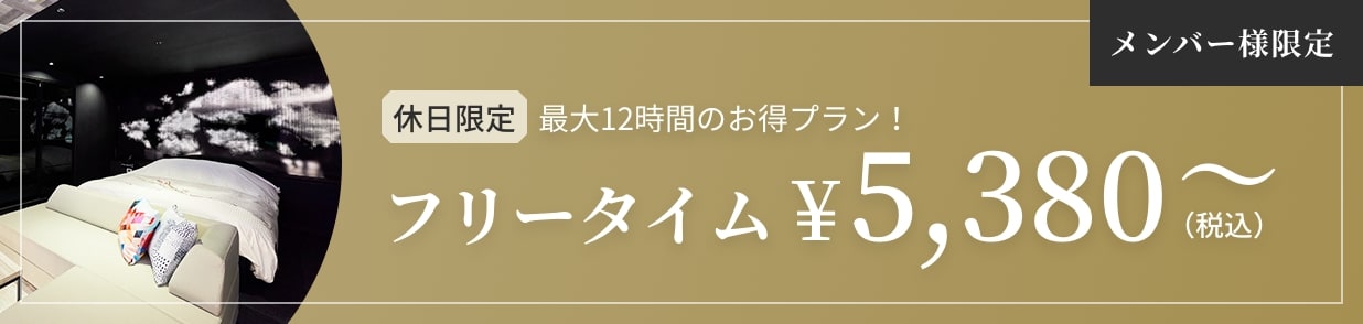 メンバー様限定　平日限定　最大12時間のお得プラン！フリータイム￥5,380～（税込）